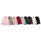 Damen nan oversized Satinbluse mit Hemdkragen, verlängerten Manschetten und abgerundetem Saum R&B