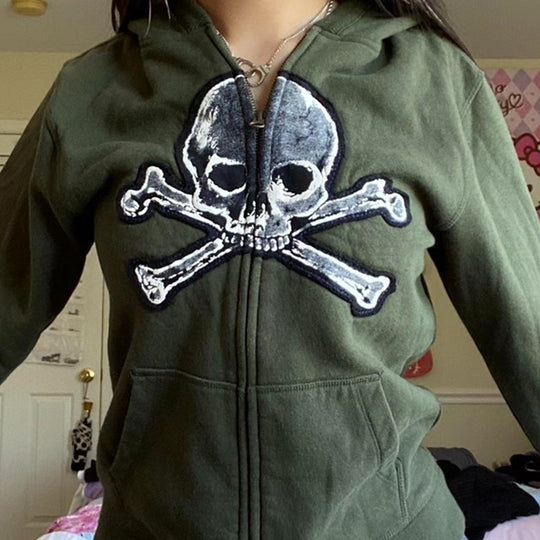 Damen lässige Kapuzenjacke mit einzigartigem Totenkopf-Design R&B