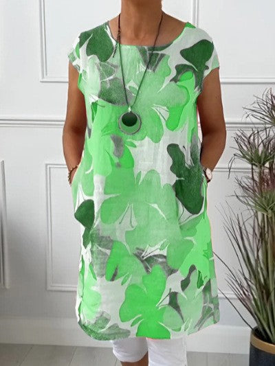 Damen nan luftiges Tunika-Midikleid aus Leinenmix mit Aquarellblütenprint und Seitentaschen R&B