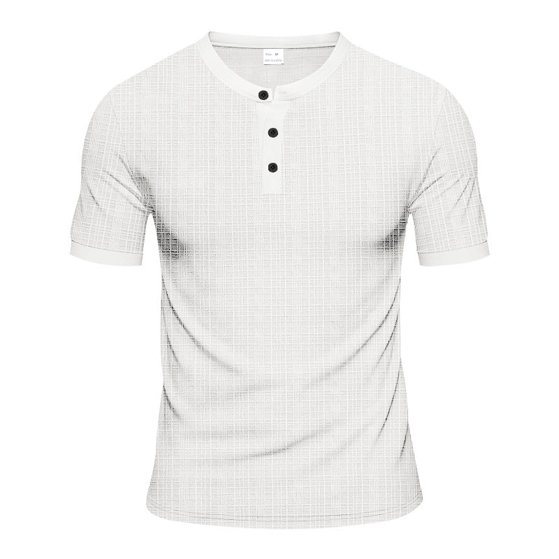 Herren modisches Kurzarmshirt mit Knopfleiste und strukturiertem Muster R&B