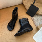 Damen Offene Stiefel mit perforiertem Design und elastischem Riemen