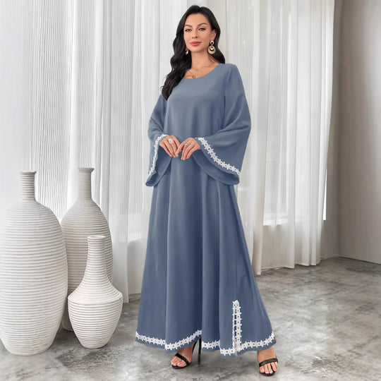 Damen Elegantes Maxikleid mit ausgestellten Ärmeln und feinen Spitzenakzenten R&B