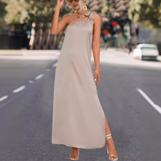Damen Maxikleid mit asymmetrischem Träger und Seitenschlitz R&B