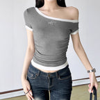 Damen figurbetontes Kurzarmshirt R&B