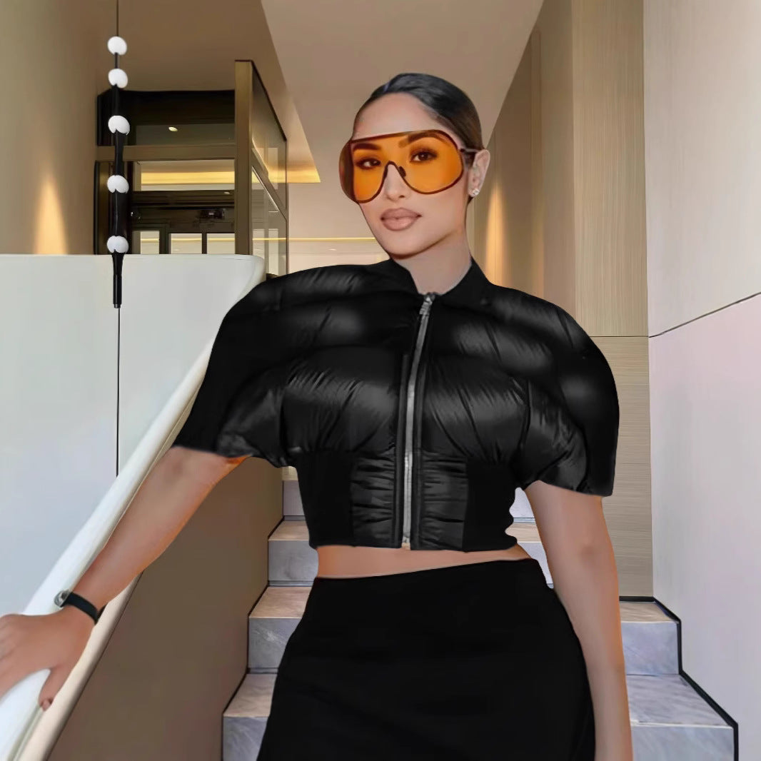 Damen modische cropped Jacke mit voluminösen Puffärmeln R&B