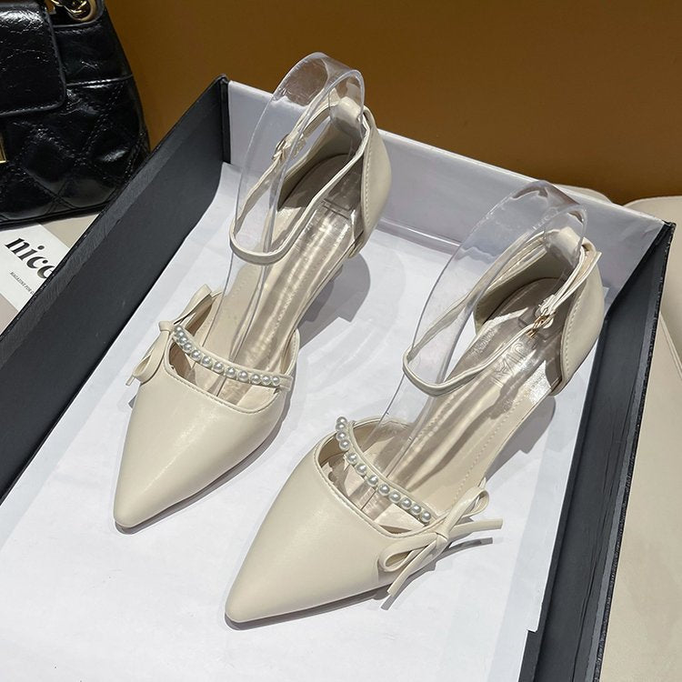 Damen elegante Pumps mit transparentem Fesselriemen und dekorativen Perlen R&B
