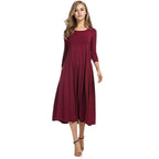R&B | Quadrat-Ausschnitt 3/4-Lange Uni-Farbe Midi-Kleid