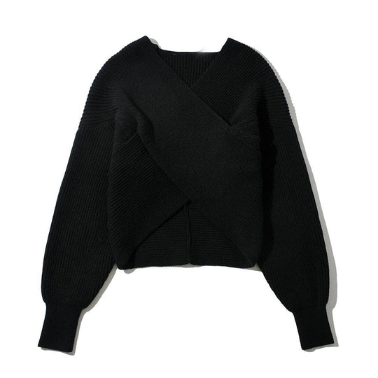 Damen cropped Wickelpullover aus strukturiertem Material R&B