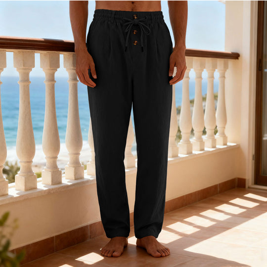 Herren nan leichte Loungehose mit elastischem Kordelbund, Tunnelzug und dekorativer Knopfleiste R&B