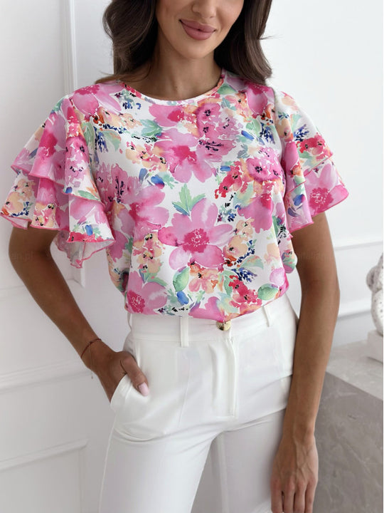 Damen Bluse mit Volants und floralem Muster R&B