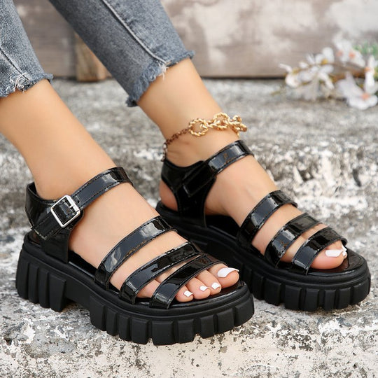 Damen trendige Sandalen mit robustem Blockabsatz und elegantem Riemen-Design R&B