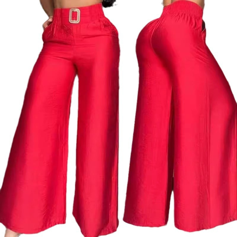 Damen Weit geschnittene Palazzo-Hose mit dekorativem Taillenbund R&B