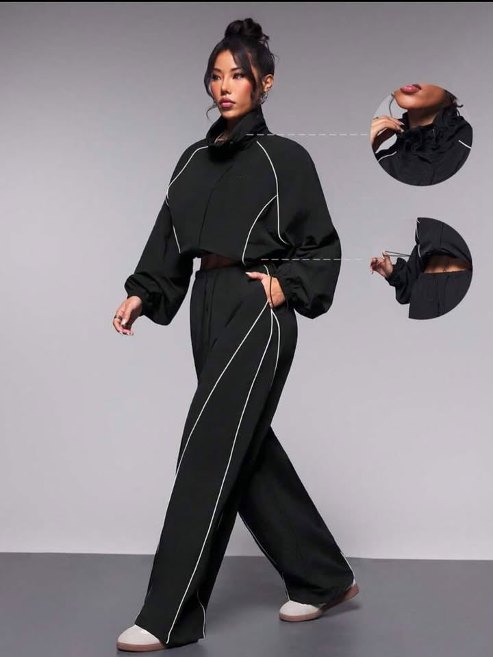 Damen sportliches Windbreaker-Oberteil mit elastischem Bund und modernem Reißverschluss R&B