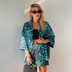 Damen Satin-Kurzarmbluse mit Leopardenmuster und lässigem Schnitt R&B