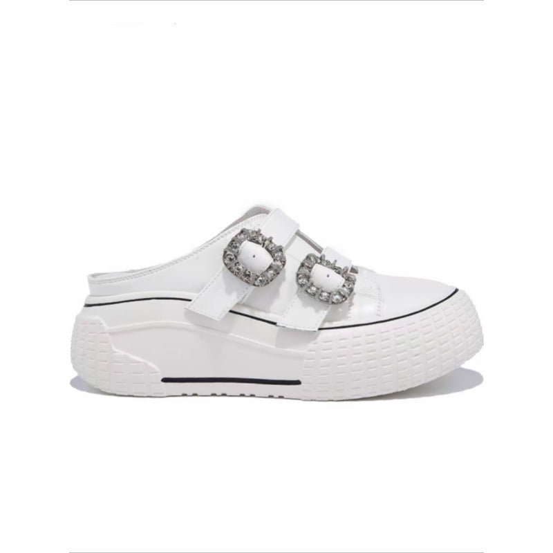 Damen trendige Plateau-Mules mit modischen Strassschnallen R&B