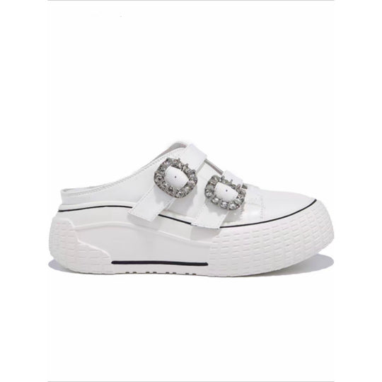 Damen trendige Plateau-Mules mit modischen Strassschnallen R&B