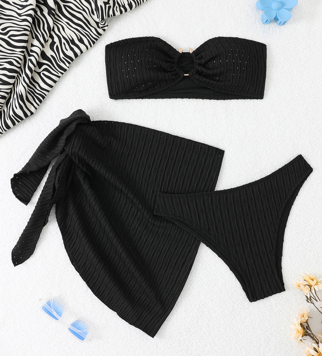 Damen Bandeau Bikini mit eleganter Raffstruktur R&B