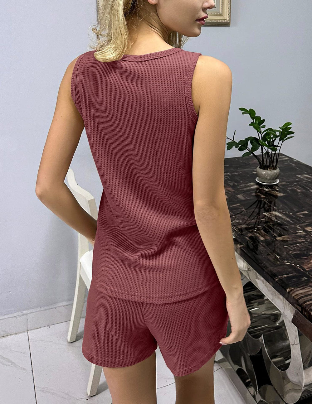 Damen Hochwertiges Sportliches Kurz-Set mit atmungsaktiver Waffelstruktur R&B