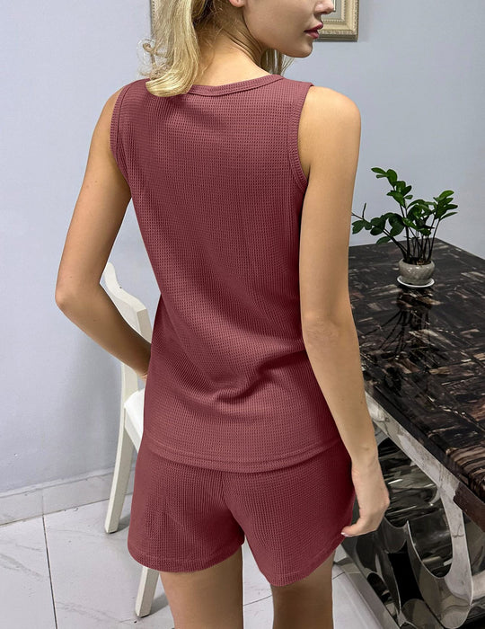 Damen Hochwertiges Sportliches Kurz-Set mit atmungsaktiver Waffelstruktur R&B
