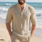 Herren Langarm-Henley-Shirt mit praktischem Knopfdesign und lässiger Passform R&B