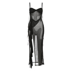 Damen transparenter Maxi-Strandanzug mit asymmetrischem Schnitt und Rüschen R&B