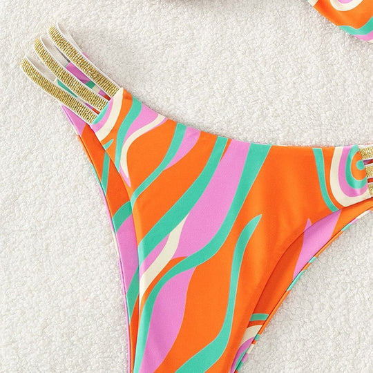 Damen Push-Up-Bikini mit verstellbaren Trägern und eleganten Goldakzenten R&B