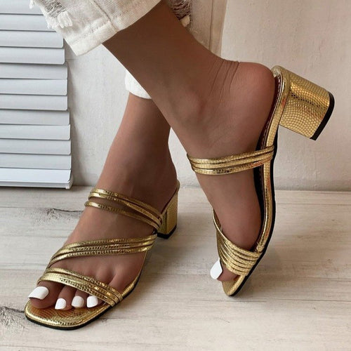 Damen Mules mit elegantem Metallic-Obermaterial und komfortablem Blockabsatz R&B