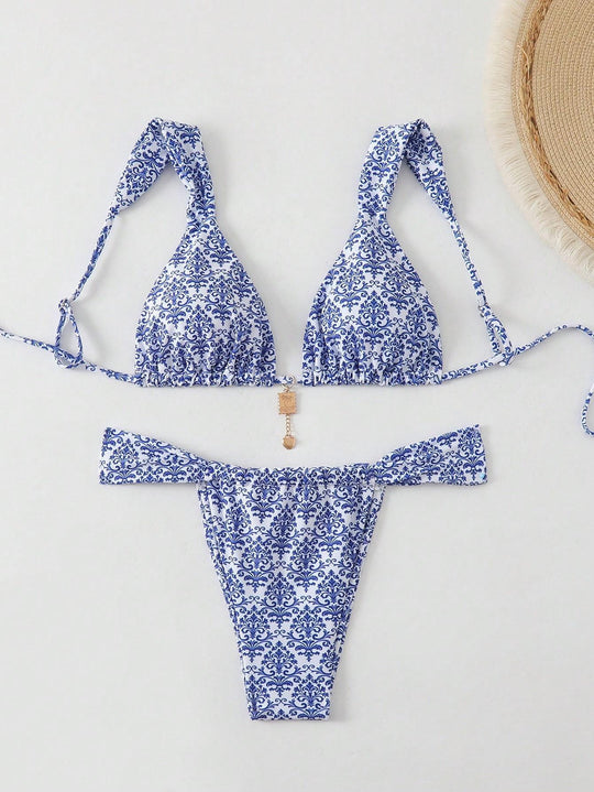 Damen Triangel-Bikini mit verspieltem Mustermix R&B