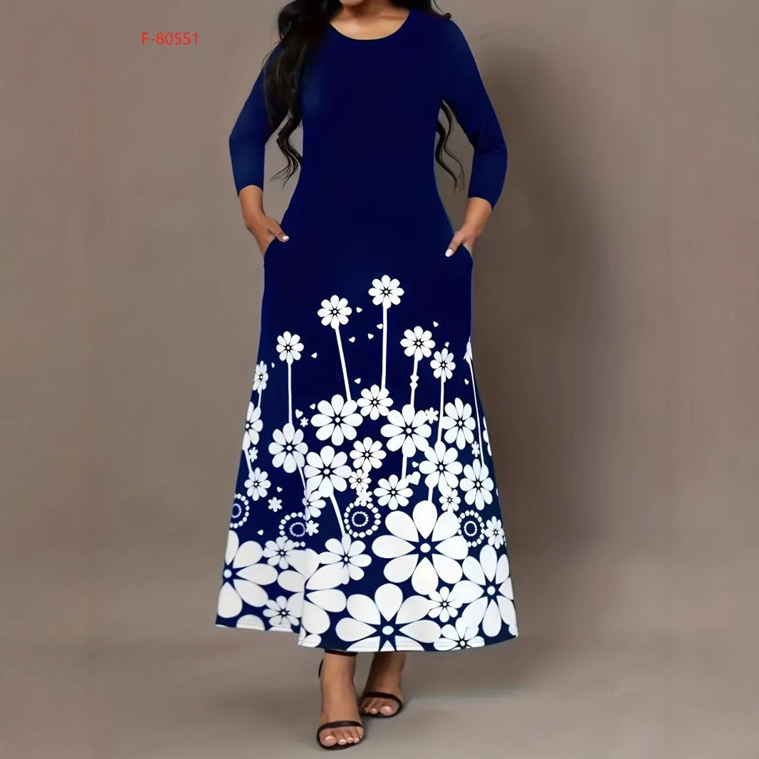 Damen Maxikleid mit floralem Design und praktischen Taschen R&B