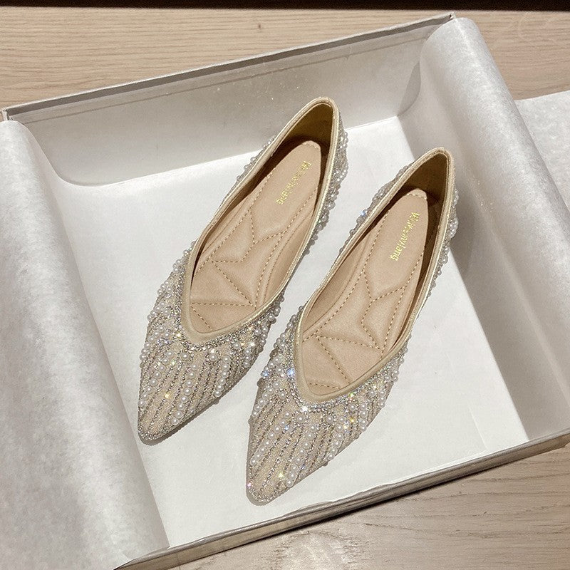 Damen Ballerinas mit funkelnden Perlen- und Strassdetails