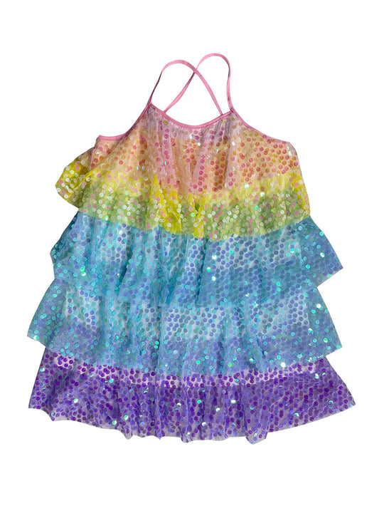 Damen luftiges Sommerkleid mit buntem Paillettenmuster R&B