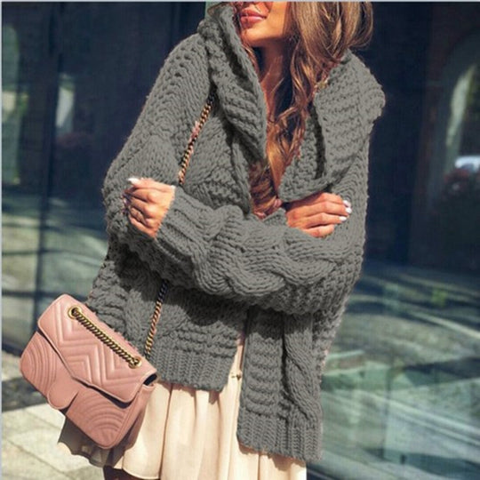 Damen Grobstrickjacke im lässigen Oversized-Stil mit Schalkragen und großen Taschen R&B