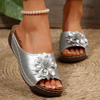 Damen Slip-On Sandalen mit floralem Design und offenem Zehenbereich R&B