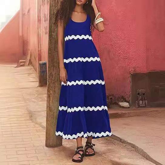 Damen Maxikleid mit wellenförmigen Rüschen und lässigem Schnitt R&B