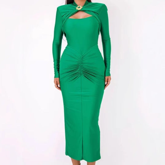 Damen Elegant anliegendes Maxikleid mit raffiniertem Drapierungsdesign R&B