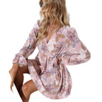 Damen Wickelkleid mit voluminösen Ärmeln und floralem Design R&B