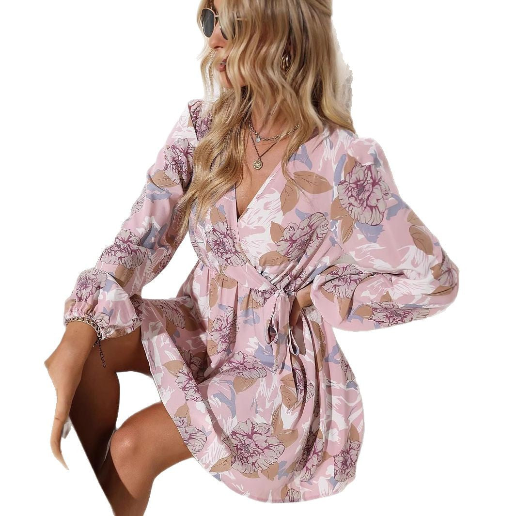 Damen Wickelkleid mit voluminösen Ärmeln und floralem Design R&B
