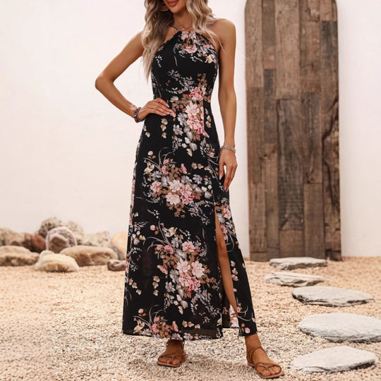 Damen Maxikleid mit elegantem Halter-Ausschnitt und floralem Design R&B