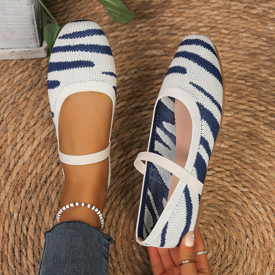 Damen Bequeme Ballerinas mit elastischer Riemchenverbindung und modischem Zebra-Design R&B