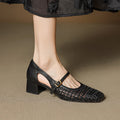 Damen elegante Mary Jane Pumps mit modischem Geflecht und bequemem Blockabsatz R&B
