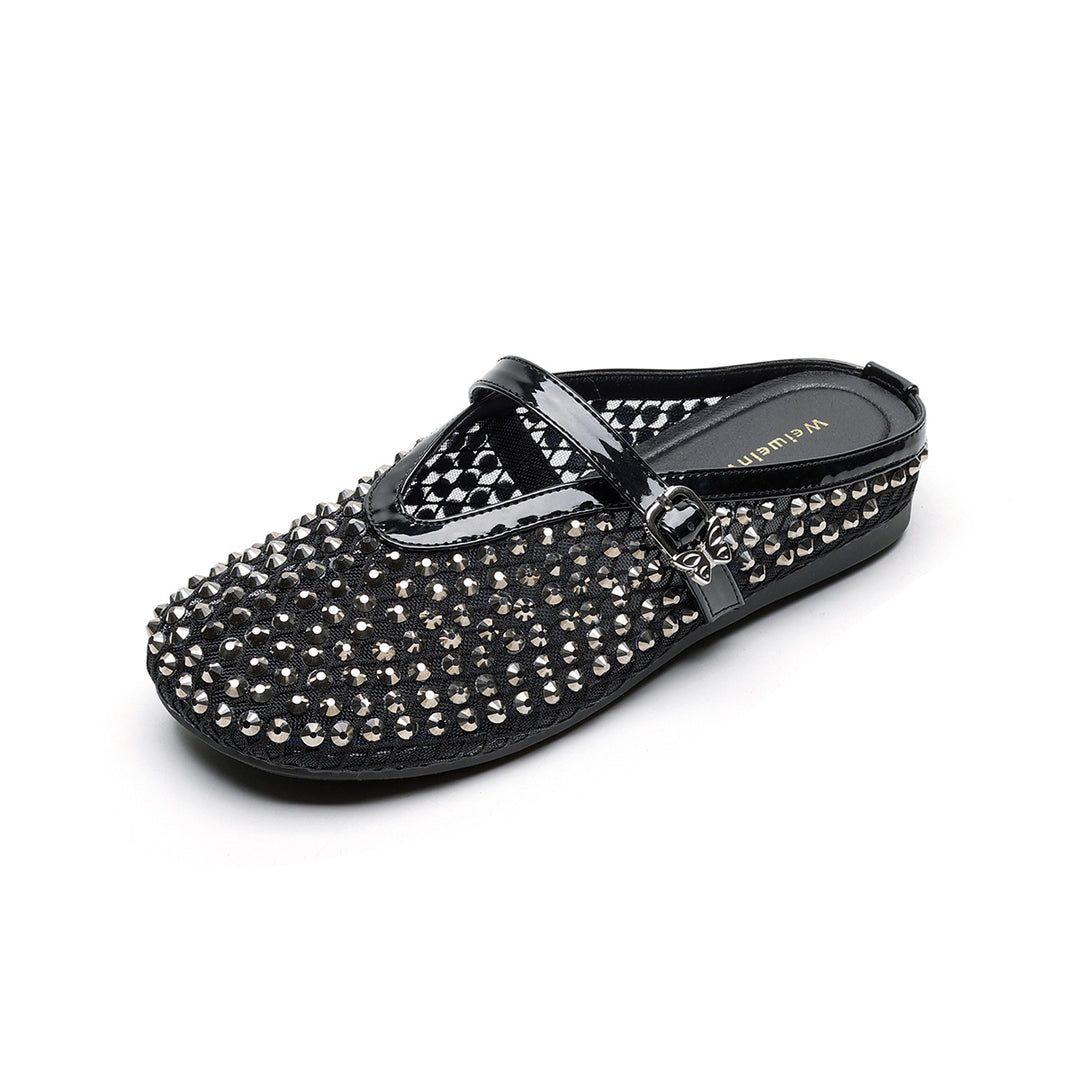 Damen Clogs mit funkelndem Strass und modischem Riemen R&B