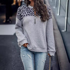 Damen lässiger Sweatpullover mit Tiermuster und Reißverschluss R&B
