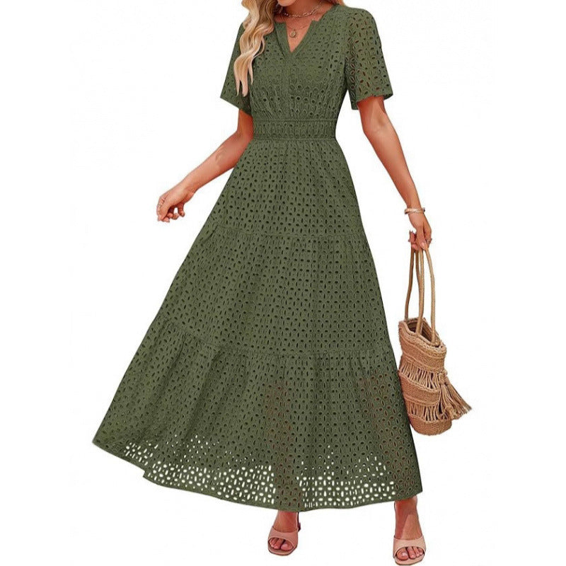 Damen Maxikleid mit gehäkeltem Muster R&B