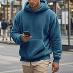 Herren Hoodie aus kuscheligem Teddy-Fleece mit Kängurutasche und breiten Bündchen R&B