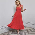 Damen Maxikleid im festlichen Boho-Stil mit schmalen Trägern und elastischem Oberteil R&B
