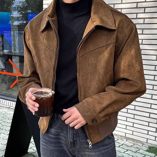 Herren lässige Übergangsjacke aus weichem Kunstleder mit Reißverschluss R&B