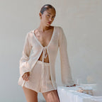 Damen luftiges Häkel-Set mit BindR&Bändern R&B