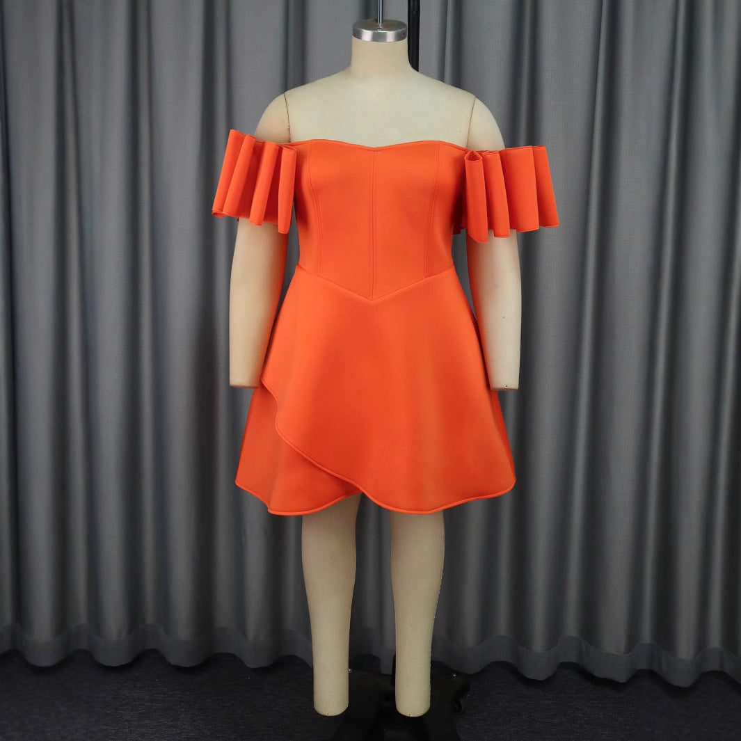 Damen Off-Shoulder Kleid mit Volantärmeln und asymmetrischem Saum R&B