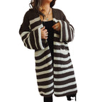 Damen lässige Strickjacke mit modernem Streifenmuster und offener Front R&B