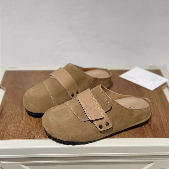 Damen komfortable Filz-Pantoletten mit verstellbarem Riemen und rutschfester Sohle R&B